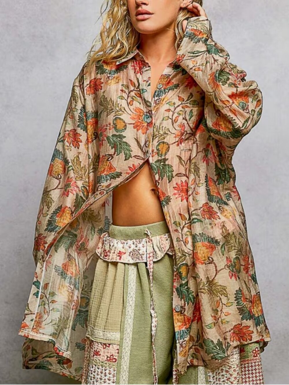 POL FLORAL LONG SHIRT - Picture 3 of 5